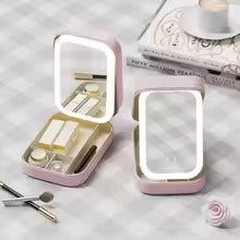 Portable LED Makeup Mirror & Jewellery Storage Box | 3-Colour Light Beauty Organizer