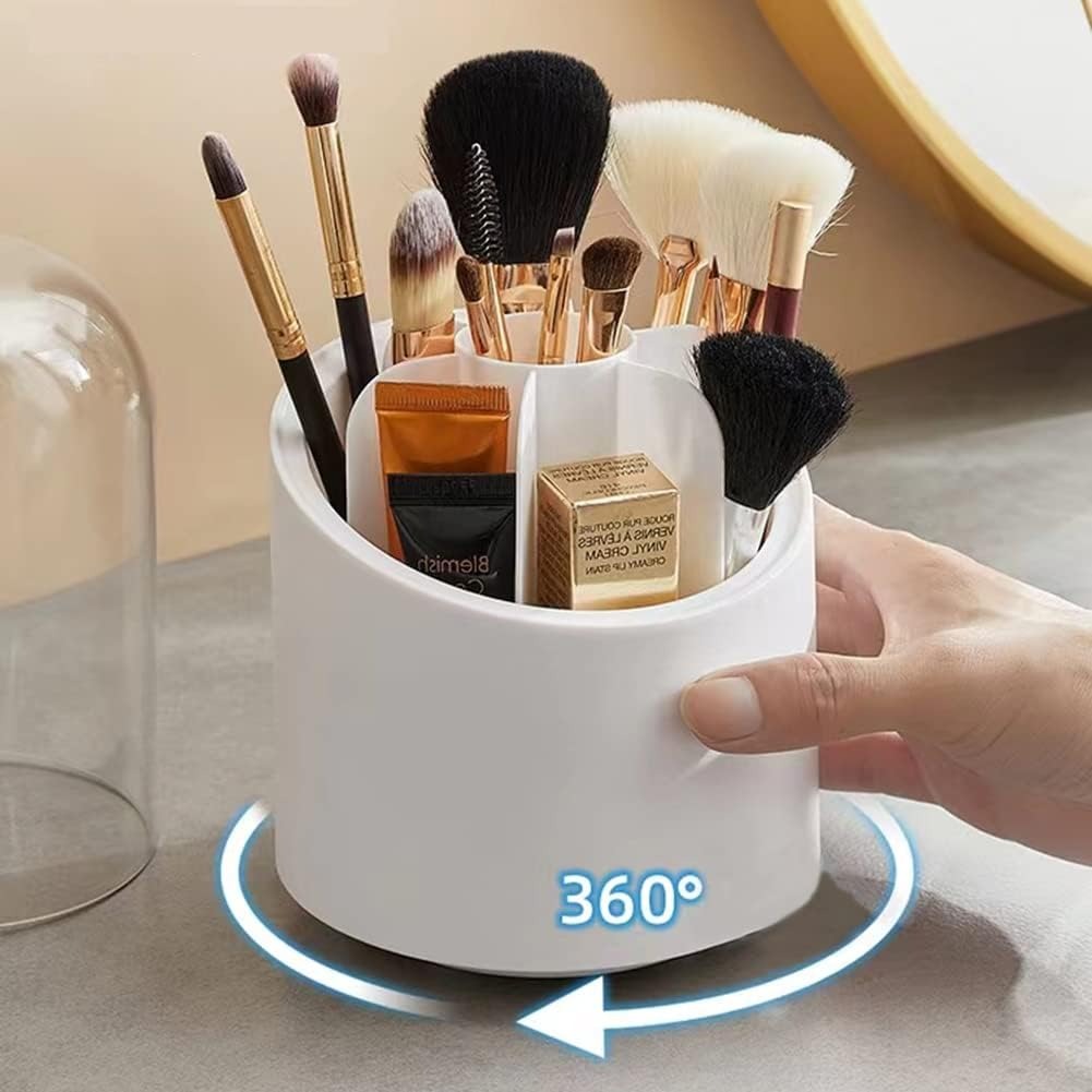 Rotating Makeup Brush Holder with Lid | Dustproof Cosmetic Organizer & Storage Box