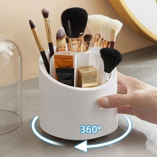 Rotating Makeup Brush Holder with Lid | Dustproof Cosmetic Organizer & Storage Box
