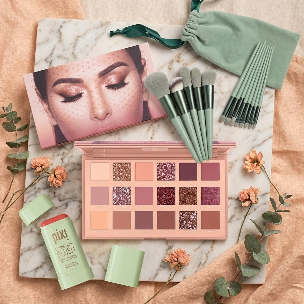 3-in-1 Complete Makeup Kit | Blush Stick, 18-Color Eyeshadow Palette & 13-Piece Brush Set