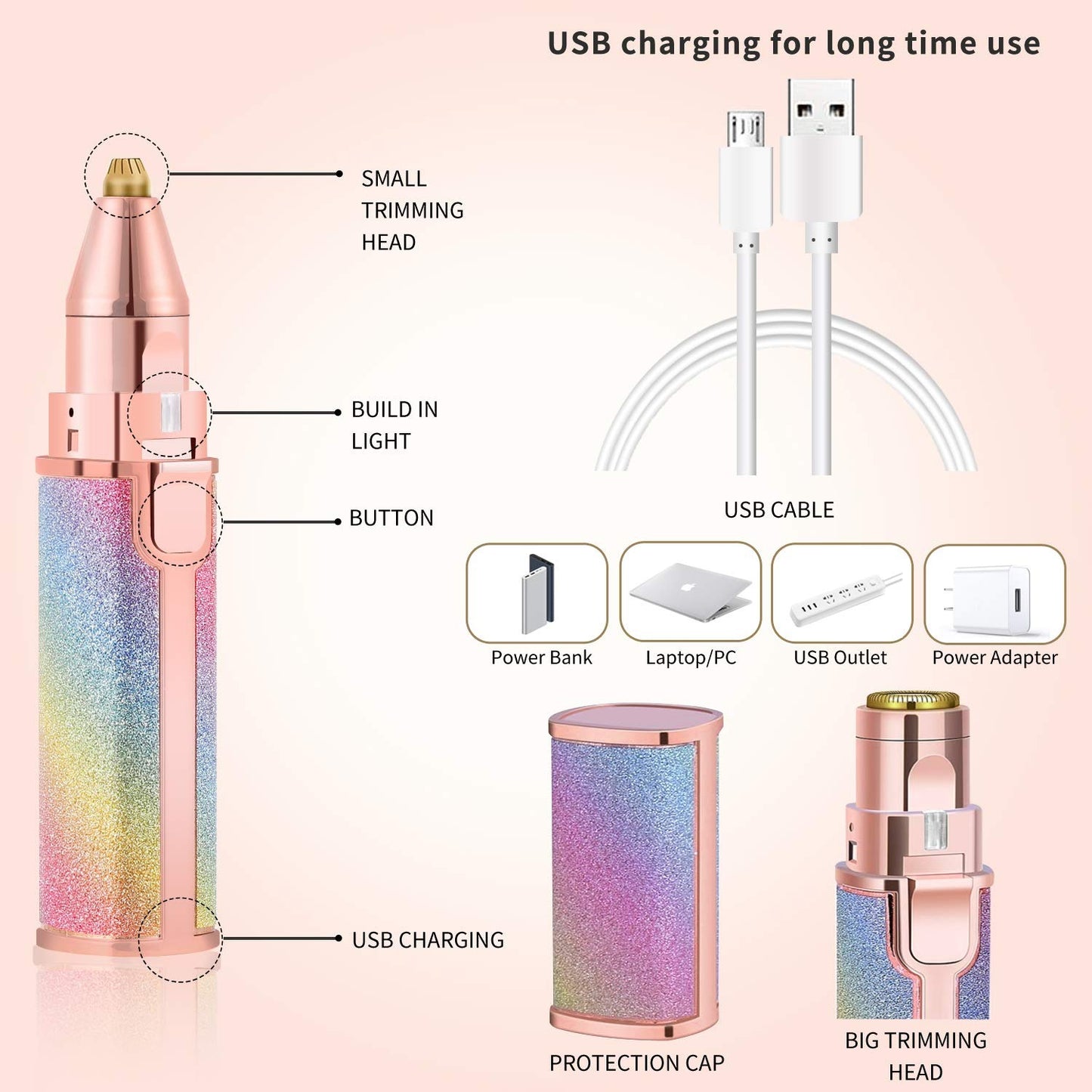 2-in-1 USB Rechargeable Eyebrow & Facial Hair Trimmer | Flawless Precision Grooming Tool