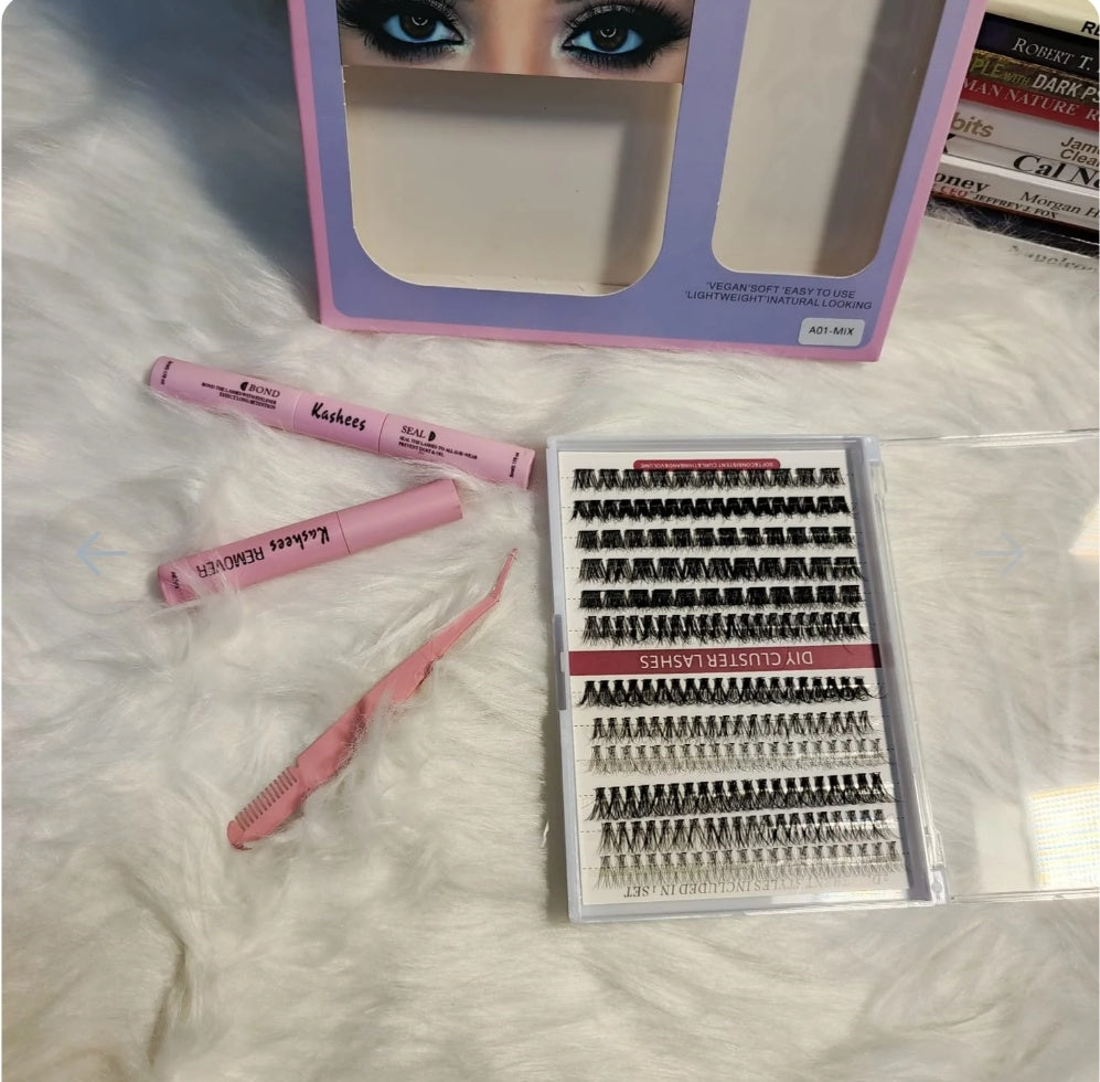 4-in-1 Eyelash Extension Kit | Mixed Lash Clusters with Glue & Applicator