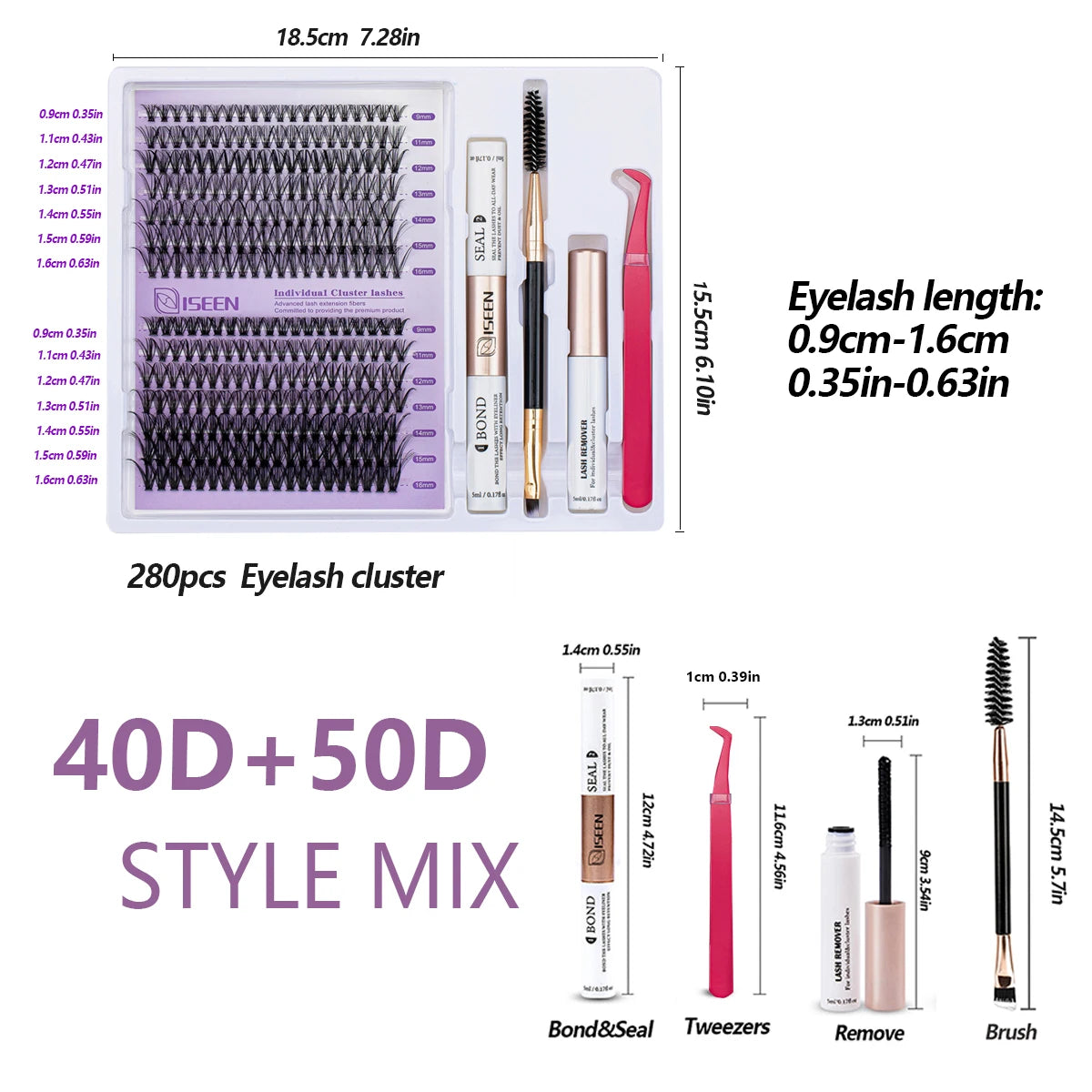 Lash Extension Mix Styles Individual Lash Clusters with Bond & Seal Remover Tweezers