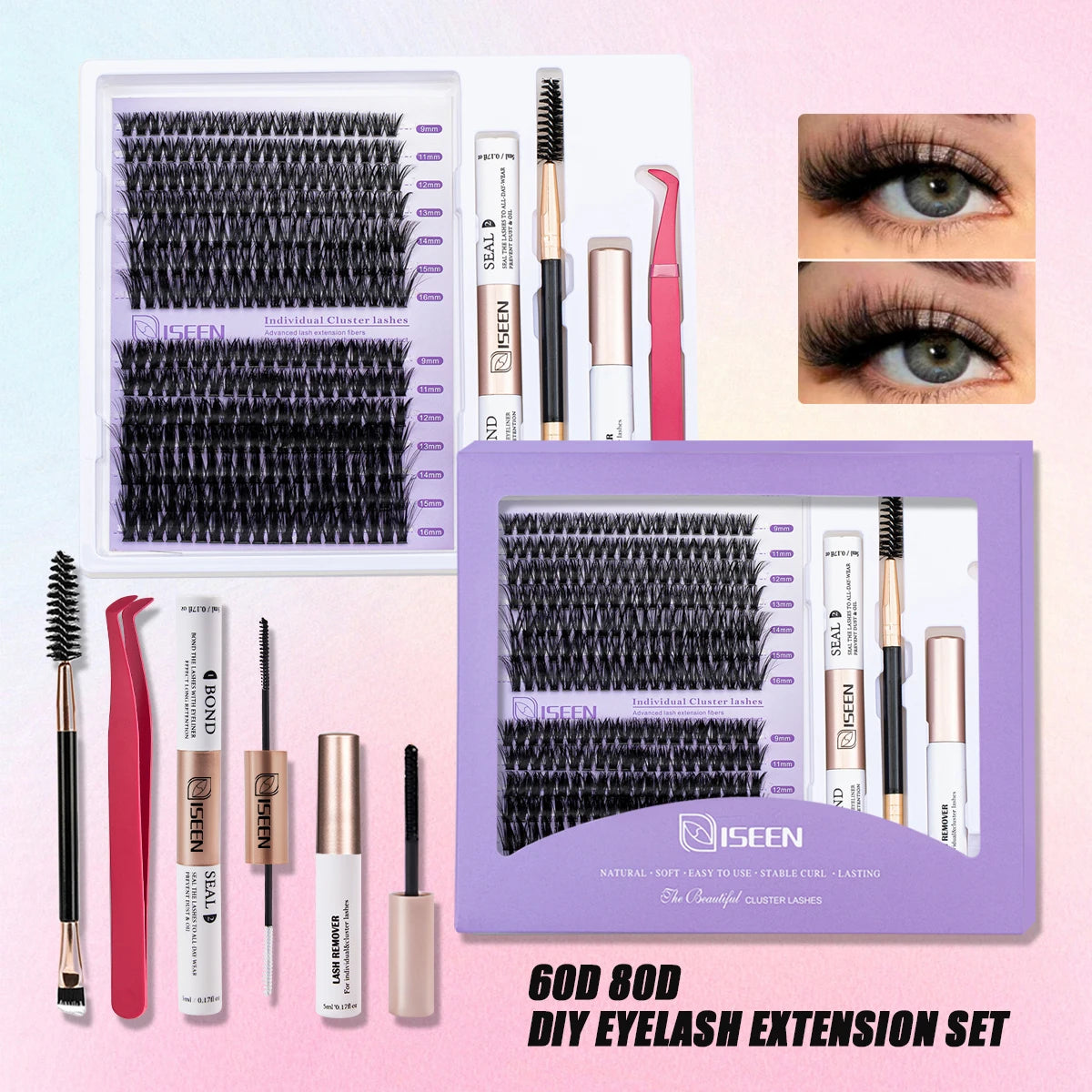 Lash Extension Mix Styles Individual Lash Clusters with Bond & Seal Remover Tweezers