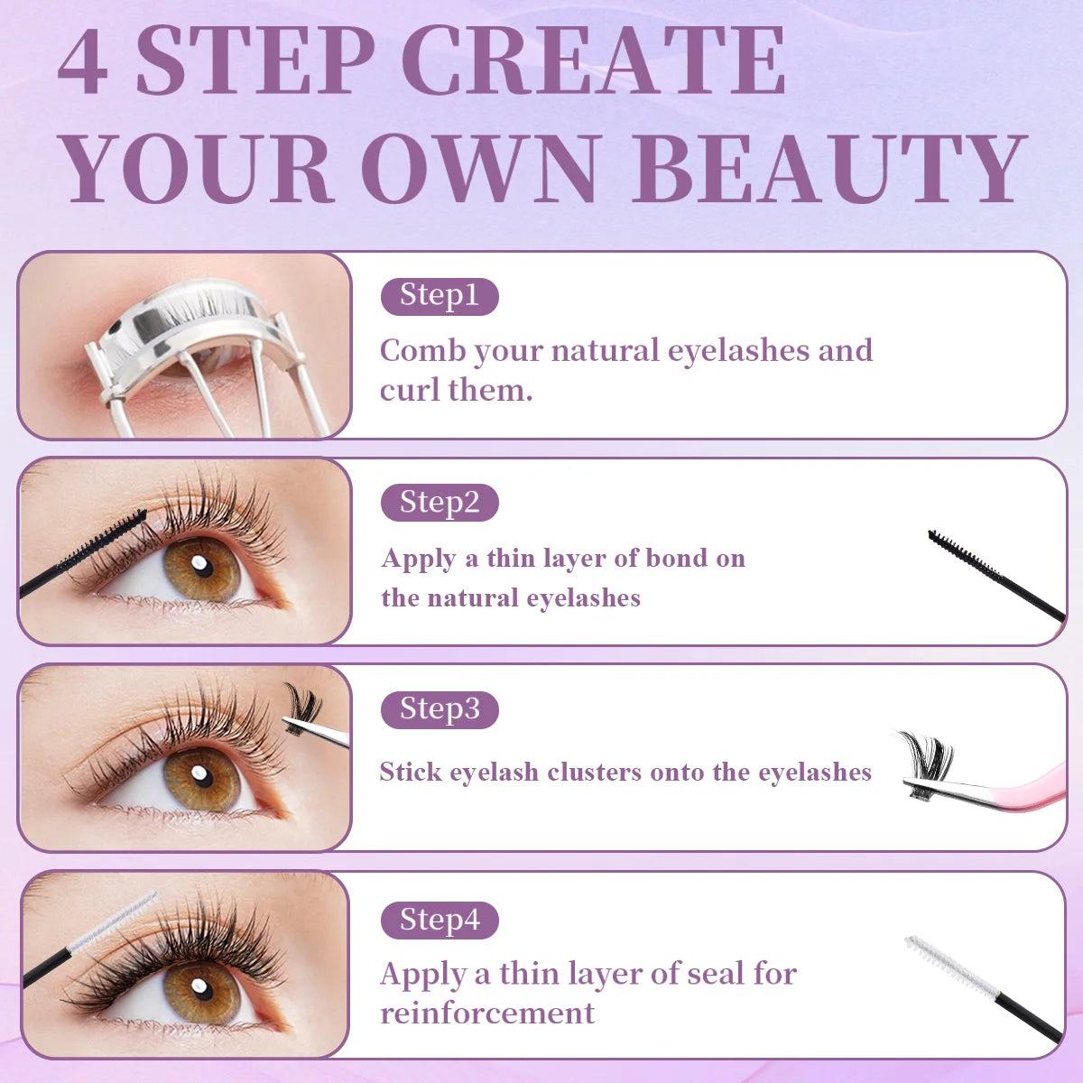 Lash Extension Mix Styles Individual Lash Clusters with Bond & Seal Remover Tweezers